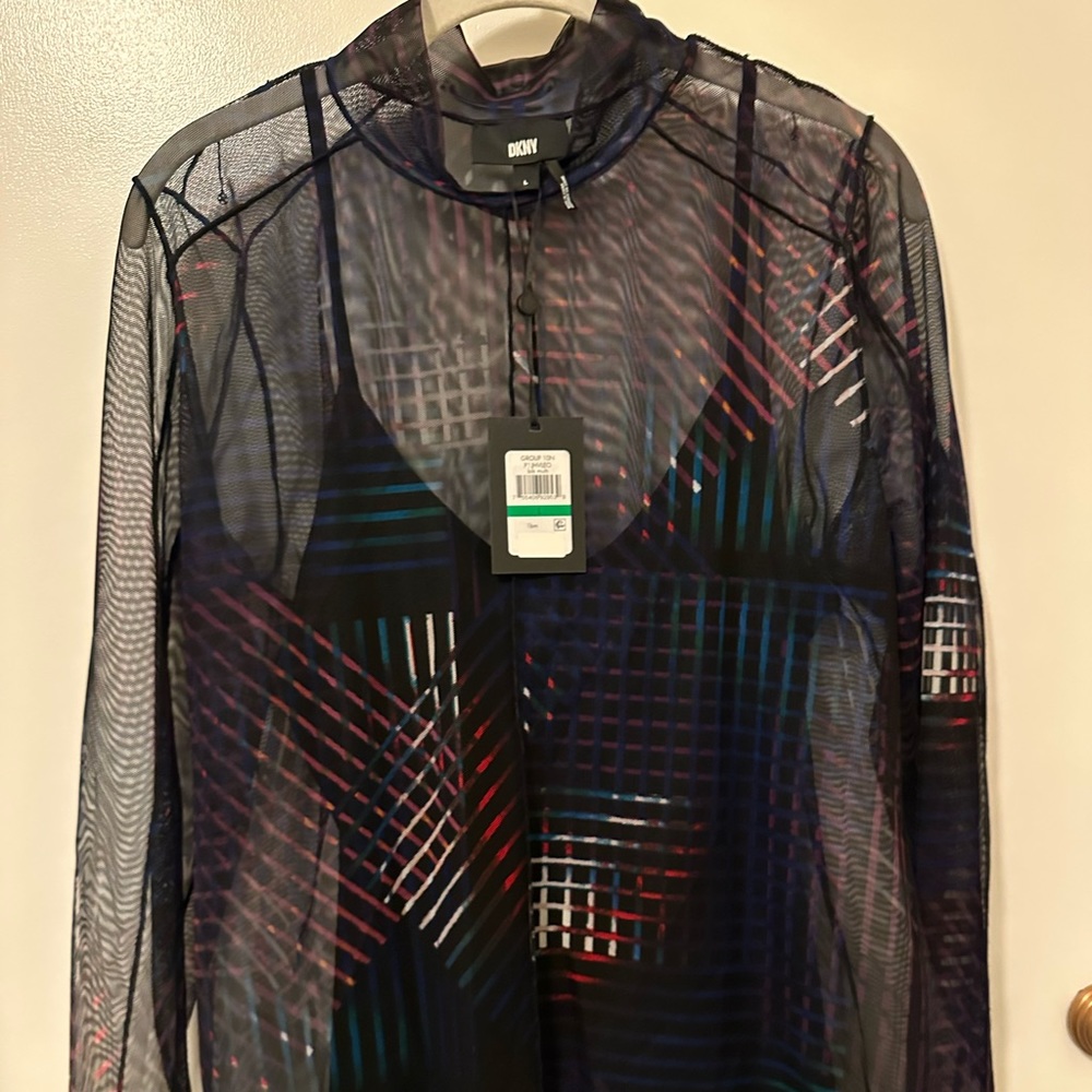 NWT DKNY sheer fitted blouse with inner tank size L